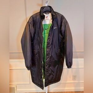 Vintage Nike Men's Parka Coat Big Logo Medium Long Black Stadium Jacket Ski